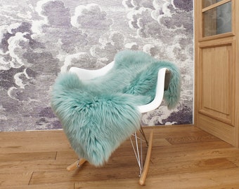 Original, Natural GIANT Rug X  50" x 30" Aqua Genuine Natural Sheepskin Rugs Exclusive Rug Throw Rugs Carpet   Rugs Shag