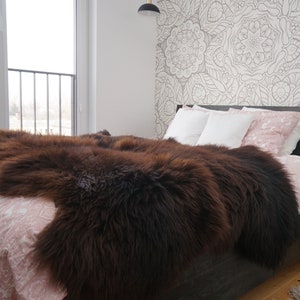 GIANT RUG Four SHEEPSKIN Brown Throw Genuine Leather Sheep Skin Decorative rug - Brown comfy, cozy, natural very thick!
