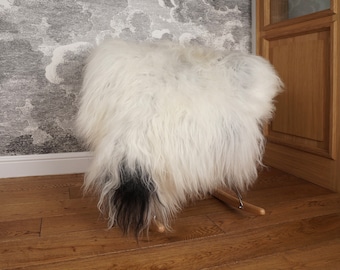 Genuine Icelandic Sheepskin Rug, White Black Natural Wool Carpet, Thick Fluffy Hide (50"x34") CZ11