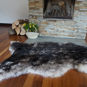 BIG SHEEPSKIN Mouflon Black RUG Throw Genuine Leather Sheep Skin Cheap Rugs, Discount Rugs, Shaggy Rug, Scandinavian Style