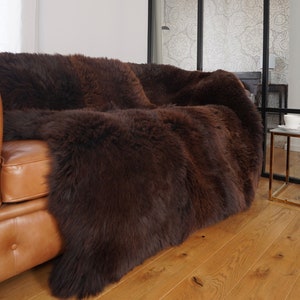 GIANT RUG Sexto SHEEPSKIN Six 80&quot; x 70&quot; Brown Throw Genuine Leather Sheep Skins Decorative rug - White comfy, cozy,  Throw Rugs Carpet