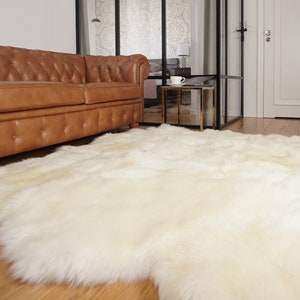 GIANT RUG Sexto SHEEPSKIN Six 80&quot; x 70&quot; White Throw Genuine Leather Sheep Skins Decorative rug - White comfy, cozy, Throw Rugs Carpet
