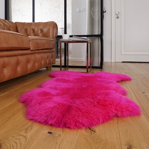 SHEEPSKIN Pink   Throw Genuine leather Sheep Skin  Decorative rug brown comfy, cozy, hair is very thick, shiny !