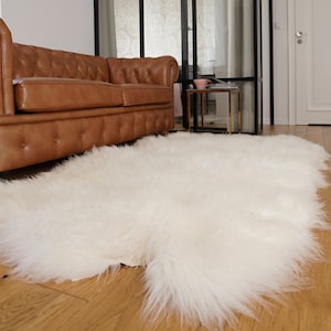 GIANT RUG Four SHEEPSKIN White Throw Genuine Leather Sheep Skin Decorative rug - White comfy, cozy, natural very thick long !