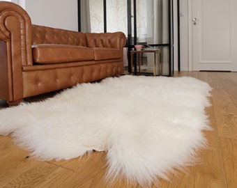 GIANT RUG Four SHEEPSKIN White Throw Genuine Leather wool carpet Decorative rug - White comfy, cozy, natural very thick long !