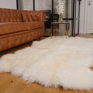 GIANT RUG Four SHEEPSKIN White Throw Genuine Leather Sheep Skin Decorative rug - White comfy, cozy, natural very thick classic !