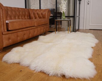 Meiwitt White Sheepskin Carpet – 200x120 Cm (4 Skins) – Living Room, Bedroom, Hallway