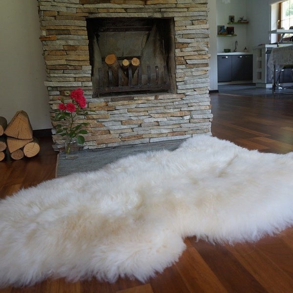 Original, naturel Grand tapis blanc en peau de mouton naturelle véritable Tapis exclusif