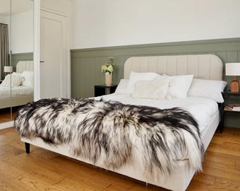Double Icelandic Sheepskin Rug Black White Mouflon | Long   Nordic Decor Luxury Black Real Icelandic Sheepskin Long   Rustic home Decor