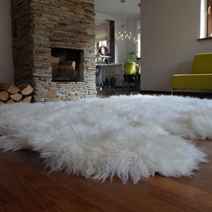 GIANT RUG Eight SHEEPSKIN White Throw Genuine Leather Sheep Skin Decorative rug - White comfy, cozy, natural very thick!