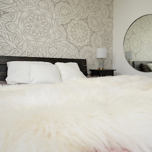 GIANT RUG Four SHEEPSKIN White Throw Genuine Leather Sheep Skin Decorative rug - White comfy, cozy, natural very thick classic !