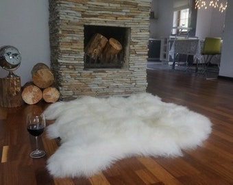 GIANT SHEEPSKIN Double    White Throw Genuine leather Sheep Skin 46" x 46" Decorative rug Natural comfy, cozy, hair is very thick, shiny !