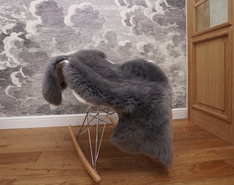 SHEEPSKIN Grey   Throw Genuine leather wool carpet  Decorative rug, Gray comfy, cozy, hair is very thick, shiny,scandinavian rug !