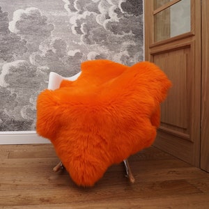 SHEEPSKIN Orange   Throw Genuine leather Sheep Skin  Decorative rug brown comfy, cozy, hair is very thick, shiny !