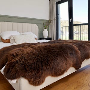 GIANT RUG Four SHEEPSKIN Brown Throw Genuine Leather Sheep Skin Decorative rug - Brown comfy, cozy, natural very thick!