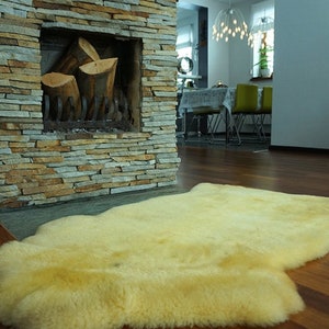 SHEEPSKIN MEDICAL rug meditations YOGA Healthy Yellow Relugan Throw Genuine leather Sheep Skin Decorative rug 50 &quot;x30&quot; comfy, cozy, hair
