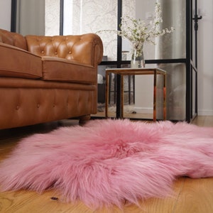 BIG SHEEPSKIN Pink Gray Rugs Throw Genuine leather Sheep Skin 50&quot; x 28&quot; Decorative rug Natural comfy Gray rugs outdoor fur rug