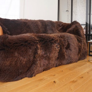 GIANT RUG Eight SHEEPSKIN Brown Throw Genuine Leather Sheep Skin Decorative rug - Brown comfy, cozy, natural very thick!