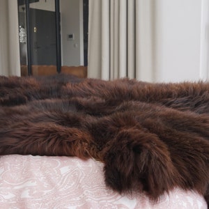 GIANT RUG Four SHEEPSKIN Brown Throw Genuine Leather Sheep Skin Decorative rug - Brown comfy, cozy, natural very thick!