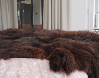 GIANT RUG Four SHEEPSKIN Brown Throw Genuine Leather Sheep Skin Decorative rug - Brown comfy, cozy, natural very thick!