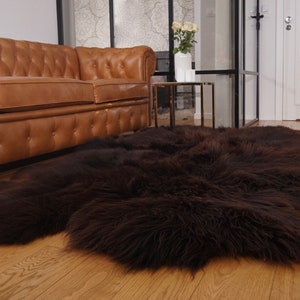 GIANT RUG Four SHEEPSKIN Brown Throw Genuine Leather Sheep Skin Decorative rug - Brown comfy, cozy, natural very thick!