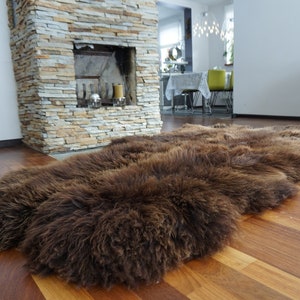 GIANT RUG Four SHEEPSKIN Brown Throw Genuine Leather Sheep Skin Decorative rug - Brown comfy, cozy, natural very thick!