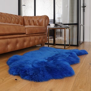 SHEEPSKIN navy Blue   Throw Genuine leather Sheep Skin  Decorative rug blue comfy, cozy, hair is very thick, shiny !