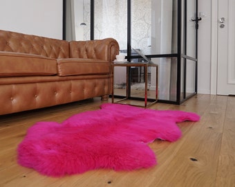 SHEEPSKIN Pink   Throw Genuine leather wool carpet  Decorative rug brown comfy, cozy, hair is very thick, shiny !