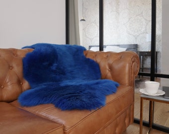 SHEEPSKIN navy Blue   Throw Genuine leather Sheep Skin  Decorative rug brown comfy, cozy, hair is very thick, shiny !