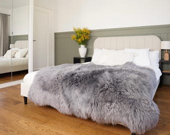 Alfombra triple grande de piel de oveja beige / lana auténtica / suave y acogedora, color natural, piel auténtica, 64" x 46", alfombra decorativa, natural, muy gruesa