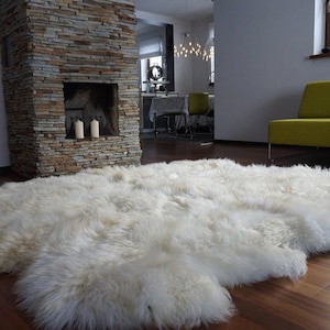 GIANT RUG Sexto SHEEPSKIN Six 80&quot; x 70&quot; White Throw Genuine Leather Sheep Skins Decorative rug - White comfy, cozy,  Throw Rugs Carpet