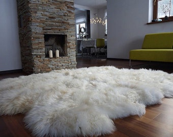 GIANT RUG Sexto SHEEPSKIN Six 80" x 70" White Throw Genuine Leather Sheep Skins Decorative rug - White comfy, cozy,  Throw Rugs Carpet