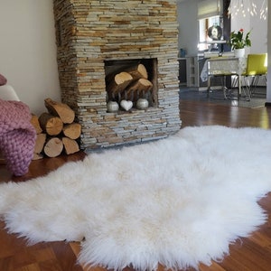GIANT RUG Four SHEEPSKIN White Throw Genuine Leather Sheep Skin Decorative rug - White comfy, cozy, natural very thick long !