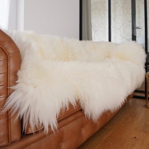 GIANT RUG Four SHEEPSKIN White Throw Genuine Leather Sheep Skin Decorative rug - White comfy, cozy, natural very thick classic !