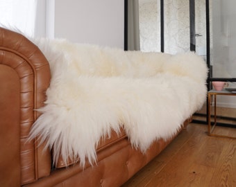 GIANT RUG Four SHEEPSKIN White Throw Genuine Leather Sheep Skin Decorative rug - White comfy, cozy, natural very thick classic !