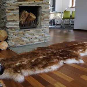 GIANT SHEEPSKIN Double X  Mouflon Throw Genuine leather Sheep Skin 79" x 30" Decorative rug Natural comfy,cozy, hair is very thick, shiny !