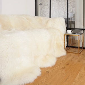 GIANT FUR RUG Eight sheepskin white throw genuine Leather Sheep Skin Decorative rug - White comfy, cozy, natural very thick!