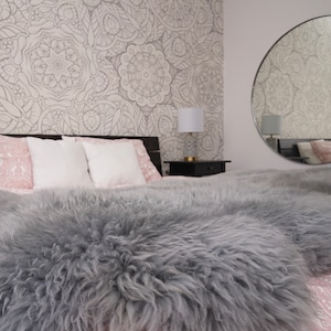 GIANT RUG Four SHEEPSKIN Grey Throw Genuine Leather Sheep Skin Decorative rug - Grey comfy, cozy, natural very thick!