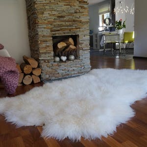GIANT RUG Four SHEEPSKIN White Throw Genuine Leather Sheep Skin Decorative rug - White comfy, cozy, natural very thick long !