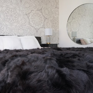 Genuine Toscana Lamb Sheepskin Throw Blanket Rug Black  Bed Spread Sofa Throw Rug Black Rug Large Rug