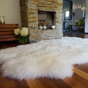 GIANT RUG Four SHEEPSKIN White Throw Genuine Leather Sheep Skin Decorative rug - White comfy, cozy, natural very thick classic !