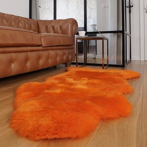 SHEEPSKIN Orange   Throw Genuine leather Sheep Skin  Decorative rug brown comfy, cozy, hair is very thick, shiny !