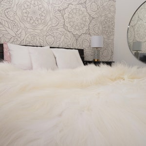 GIANT  Four Sheepskin Icelandic    White Cream Throw Genuine leather Sheep Skin 79&quot; x 48&quot; Decorative rug White comfy, cozy, hair i