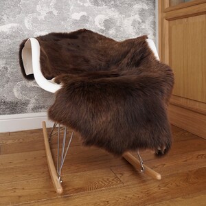 SHEEPSKIN Brown  Throw Genuine leather Sheep Skin Decorative rug brown comfy, cozy, hair is very thick, shiny !