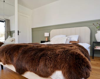 GIANT RUG Four SHEEPSKIN Brown Throw Genuine Leather wool carpet Decorative rug - Brown comfy, cozy, natural very thick!