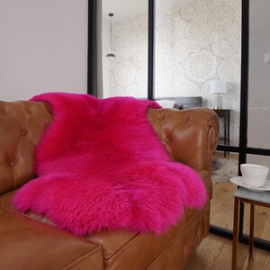 SHEEPSKIN Pink   Throw Genuine leather Sheep Skin  Decorative rug brown comfy, cozy, hair is very thick, shiny !