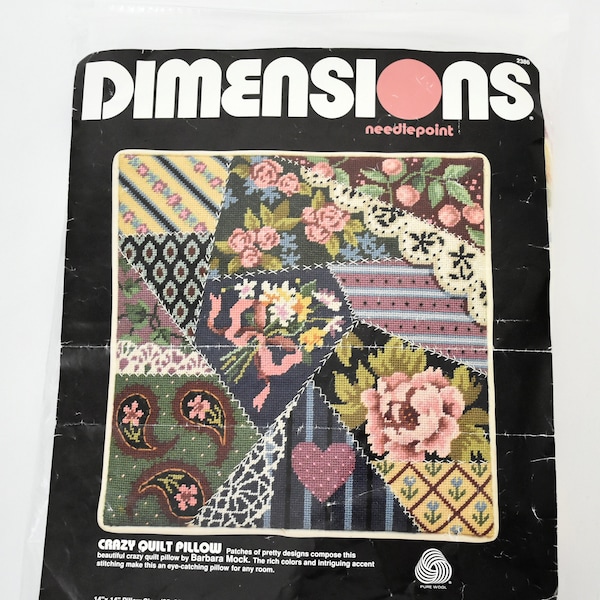 Dimensions Needlepoint Crazy Quilt Pillow Kit 2386 Started Almost Finished