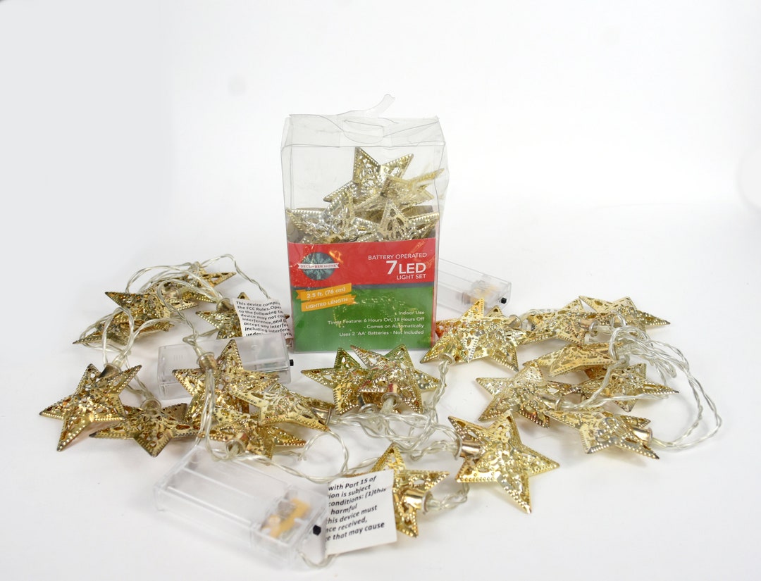 Set of 4 December Home Battery Operated LED Gold Metal Filigree Star ...