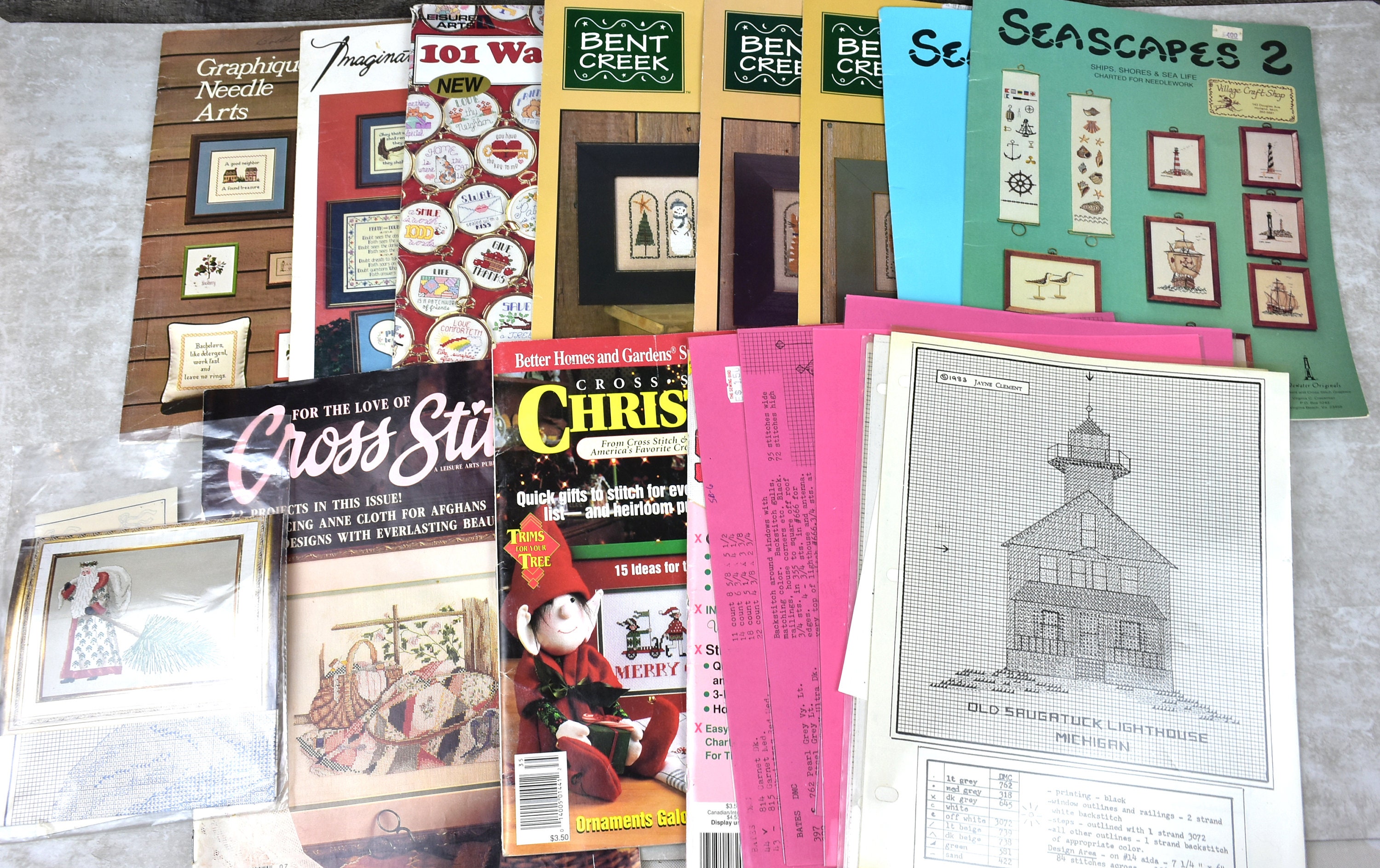 Large Mixed Lot of Counted Cross Stitch Books & Patterns Bent Creek  Christmas Lighthouses 
