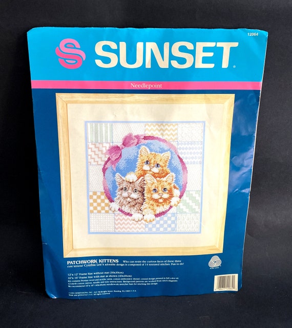 Sunset Patchwork Kittens Needle Point Kit 12064 Opened